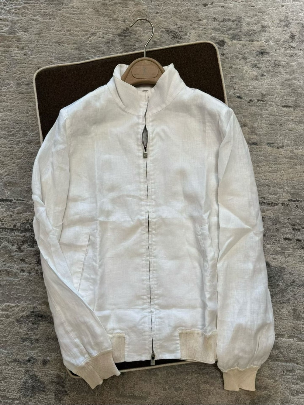 Loro Piana White Linen Zip-Front Bomber Jacket